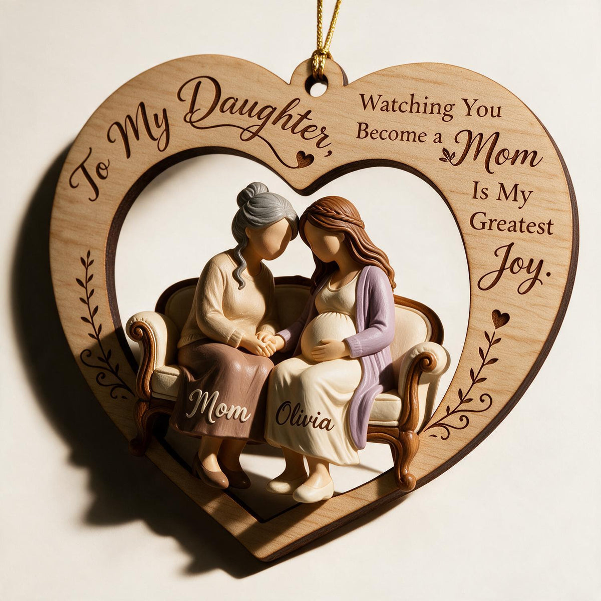 Personalisierte Weihnachts-Mama & werdende Tochter Herz Holzornament Geschenk für neue Mütter