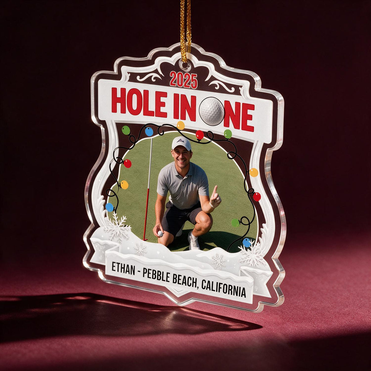 Personalized Christmas Hole In One Custom Photo Golf Ornament | Golf Lover Gift