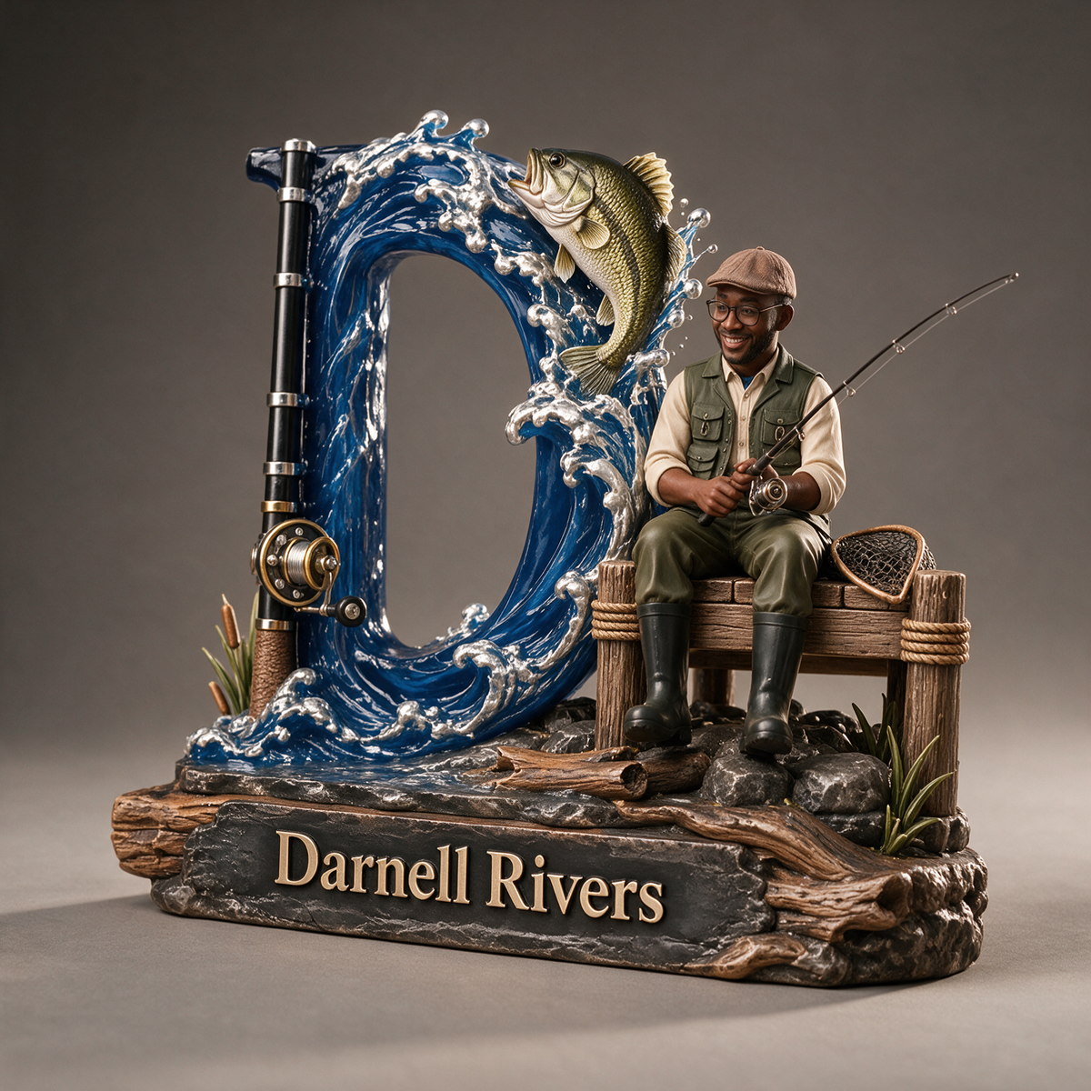 Personalized Fishing Monogram 3D Plaque with Custom Photo and Name