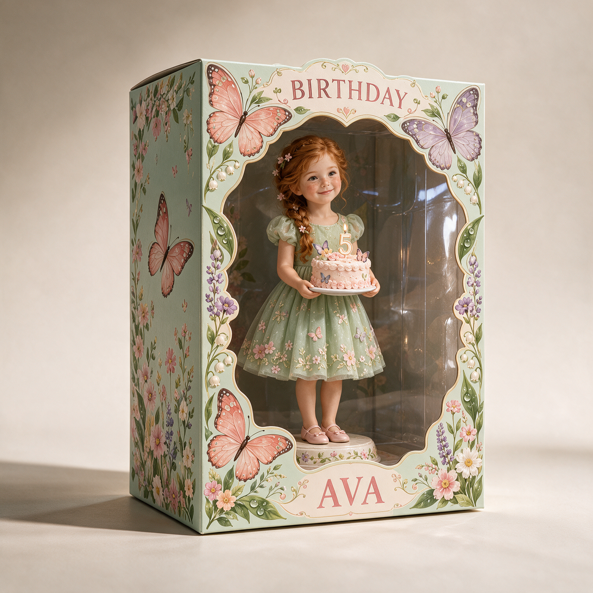 Personalisierte Acryl-Displaybox für Fotos im Schmetterlingsgarten - 5. Geburtstag Geschenk für Mädchen