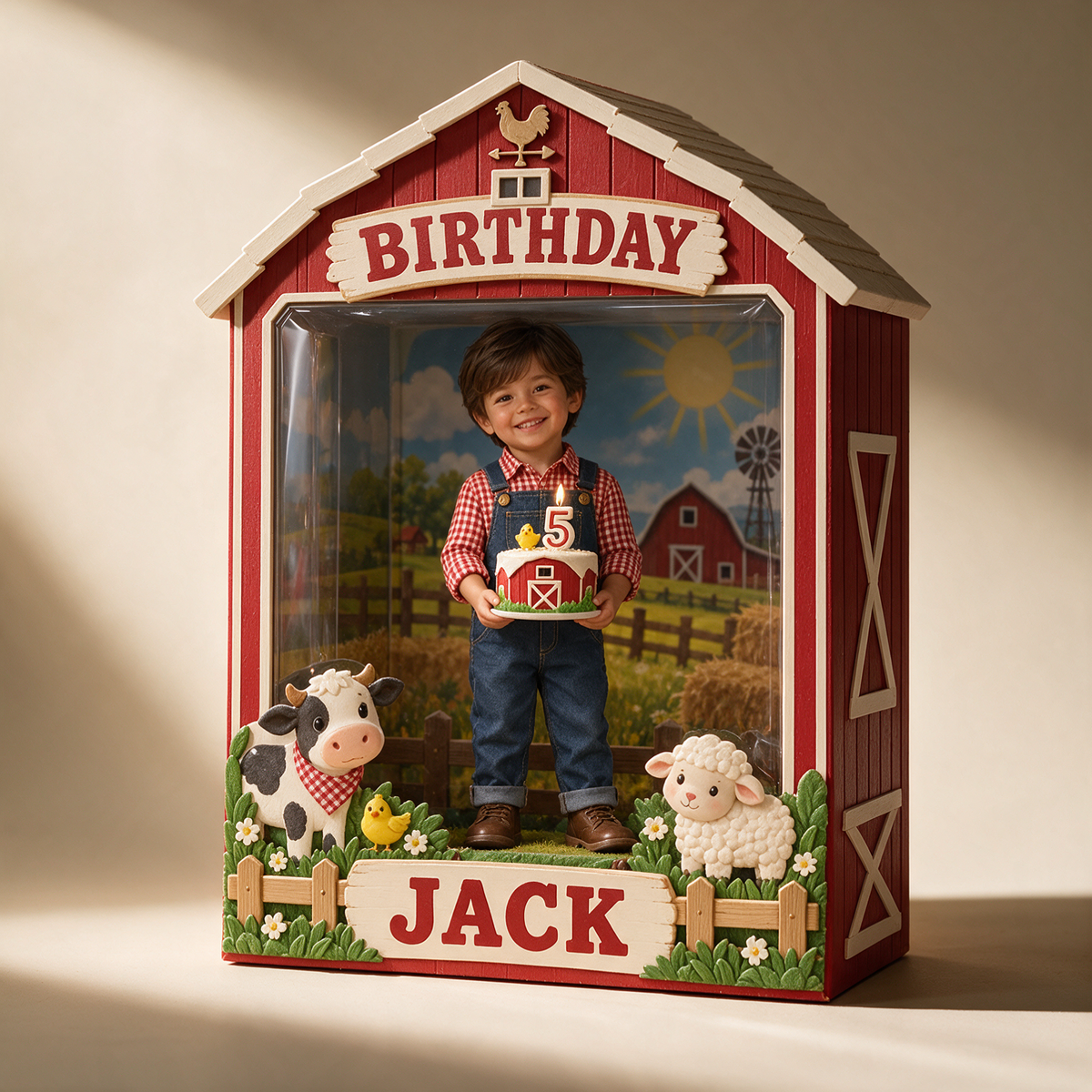 Personalized Custom Photo Farm Acrylic Display Box - 5th Birthday Gift for Boys