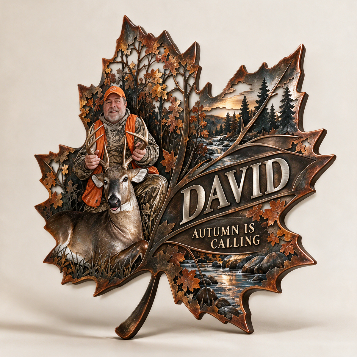 Personalisierte Jagd Metall-Schild - Herbst-Ahornblatt Wandkunst mit Foto, Name und Text