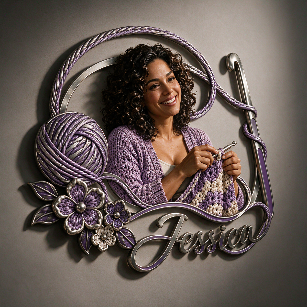 Personalized Custom Photo Crochet 3D Cut Metal Sign - Gift for Women