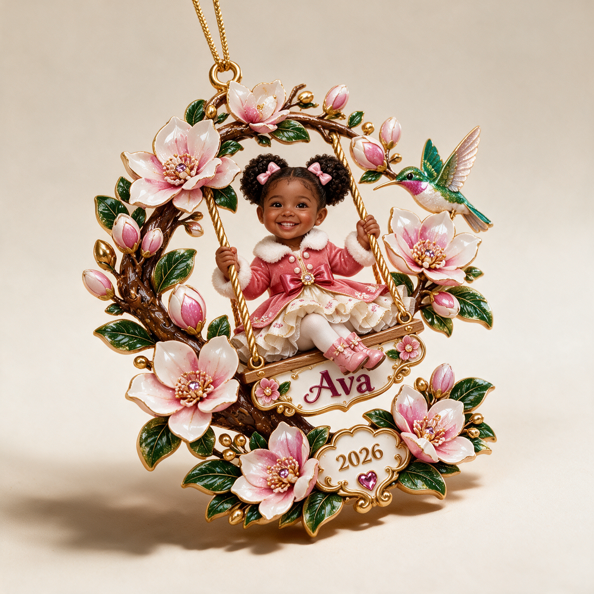 Personalized Custom Photo Magnolia Swing 3D Ornament - 2026 Christmas Gift for Little Girls