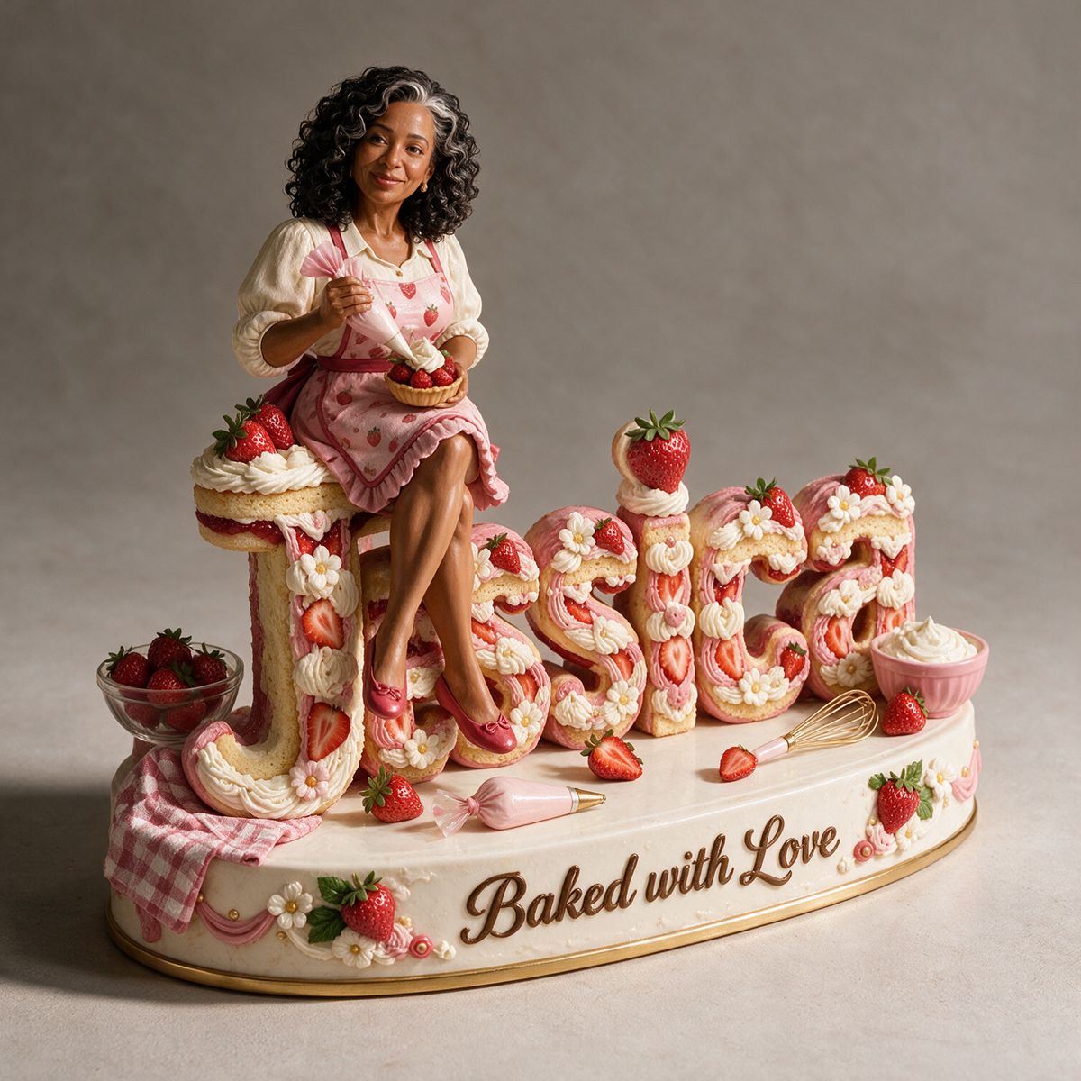 Personalized Custom Photo Strawberry Baking 3D Name Figurine - Gift for Older Women