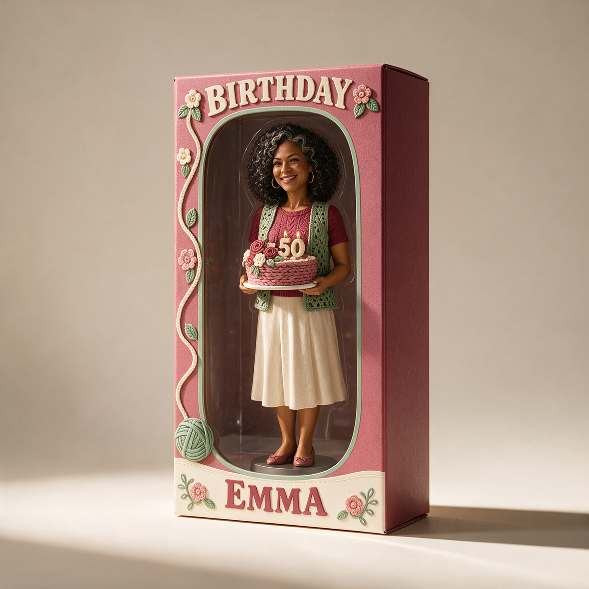 Personalized Crocheting Acrylic Display Box - 50th Birthday Photo Figurine Keepsake