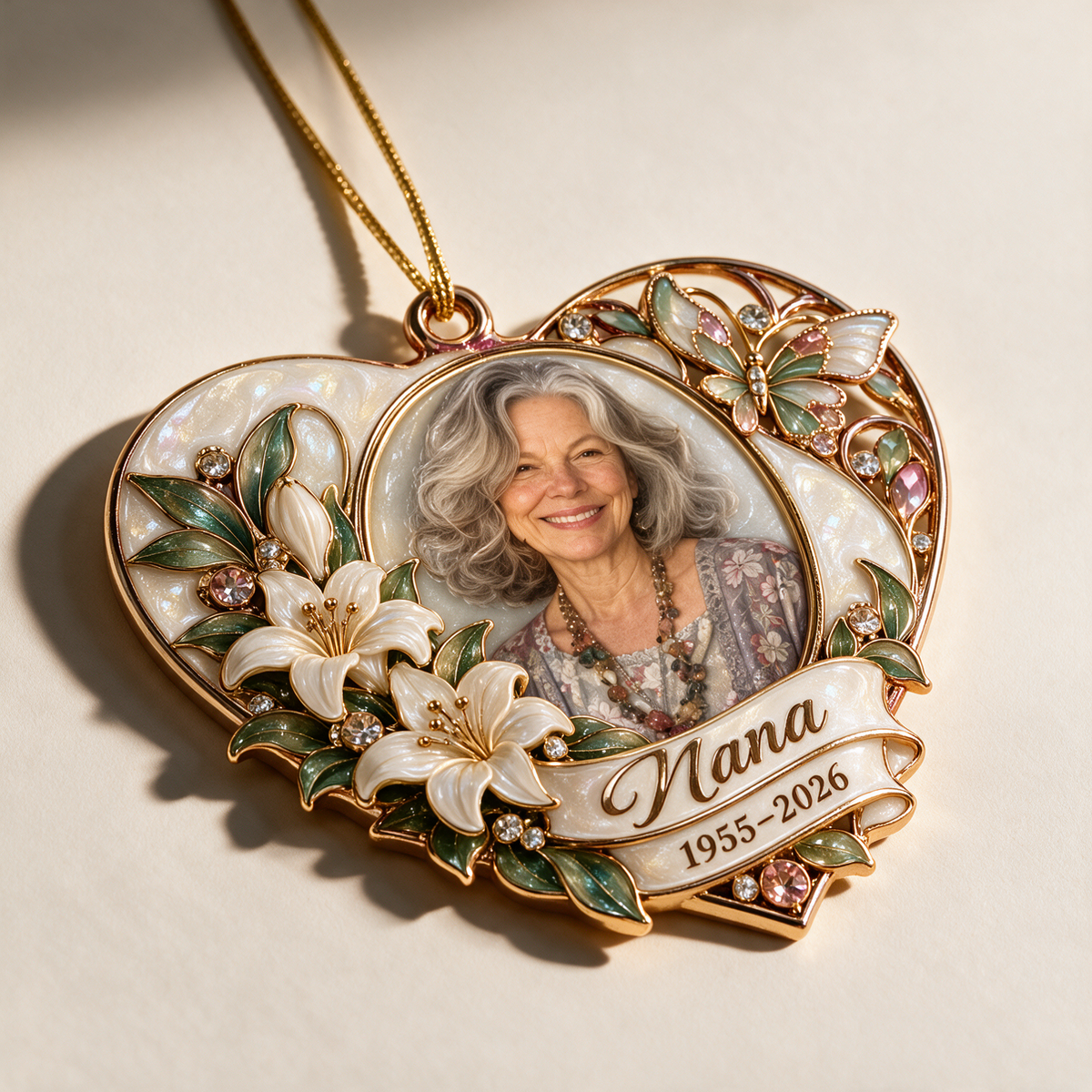 Personalized Custom Photo Lily Heart Memorial Christmas Ornament - In Memory of Grandma