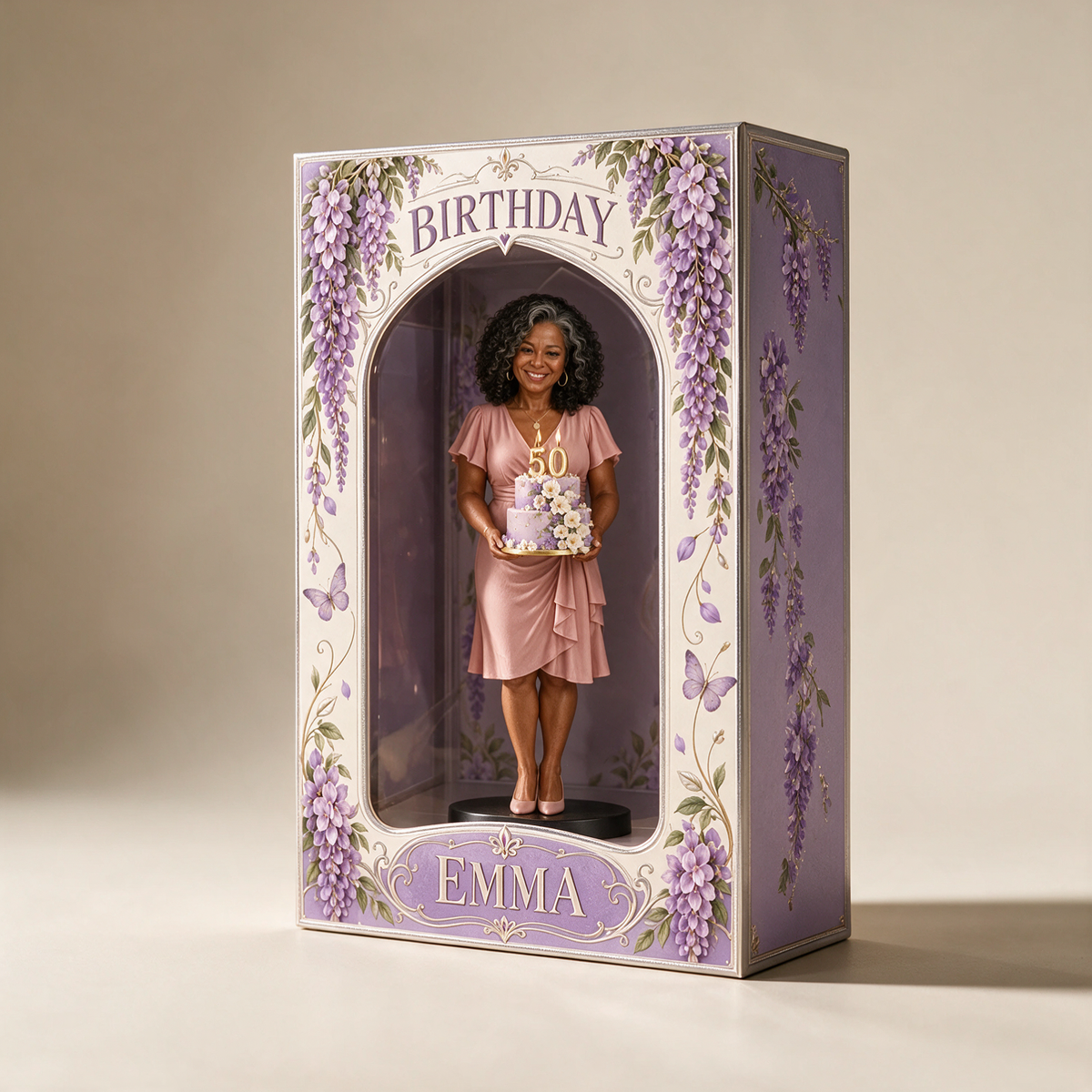 Personalized Custom Photo Wisteria Figurine in Acrylic Display Box - 50th Birthday Gift for Women