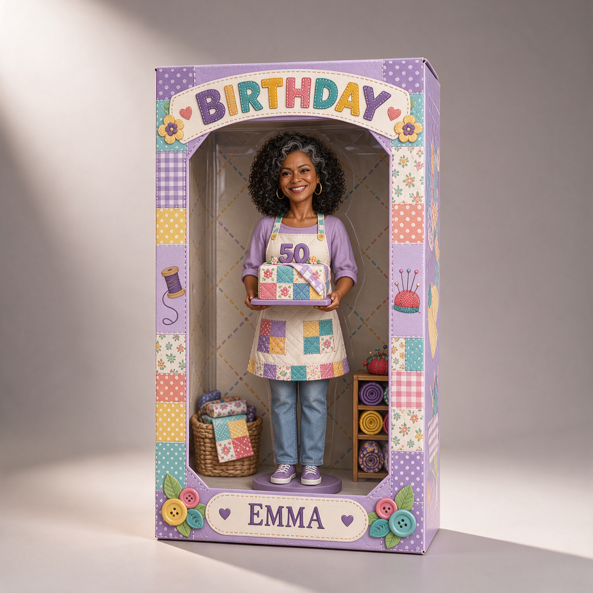 Personalized Sewing Acrylic Display Box - Birthday Photo Figurine Gift
