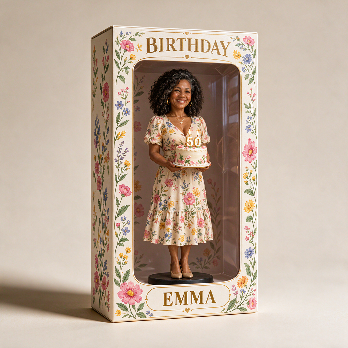 Personalisierte Foto-Wildblumen-Figurinen-Display-Box - 50. Geburtstagsgeschenk für Frauen
