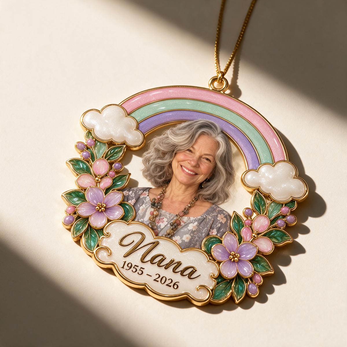 Personalized Custom Photo Rainbow Floral Memorial Christmas Ornament - In Memory of Grandma