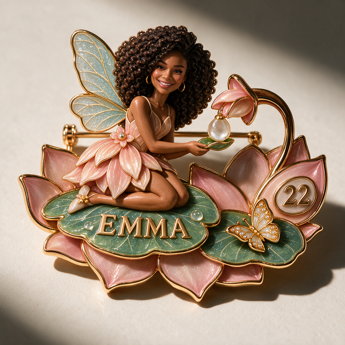 Personalized Lotus-Dew Wish Fairy Brooch - Birthday Gift with Custom Photo, Name and Age
