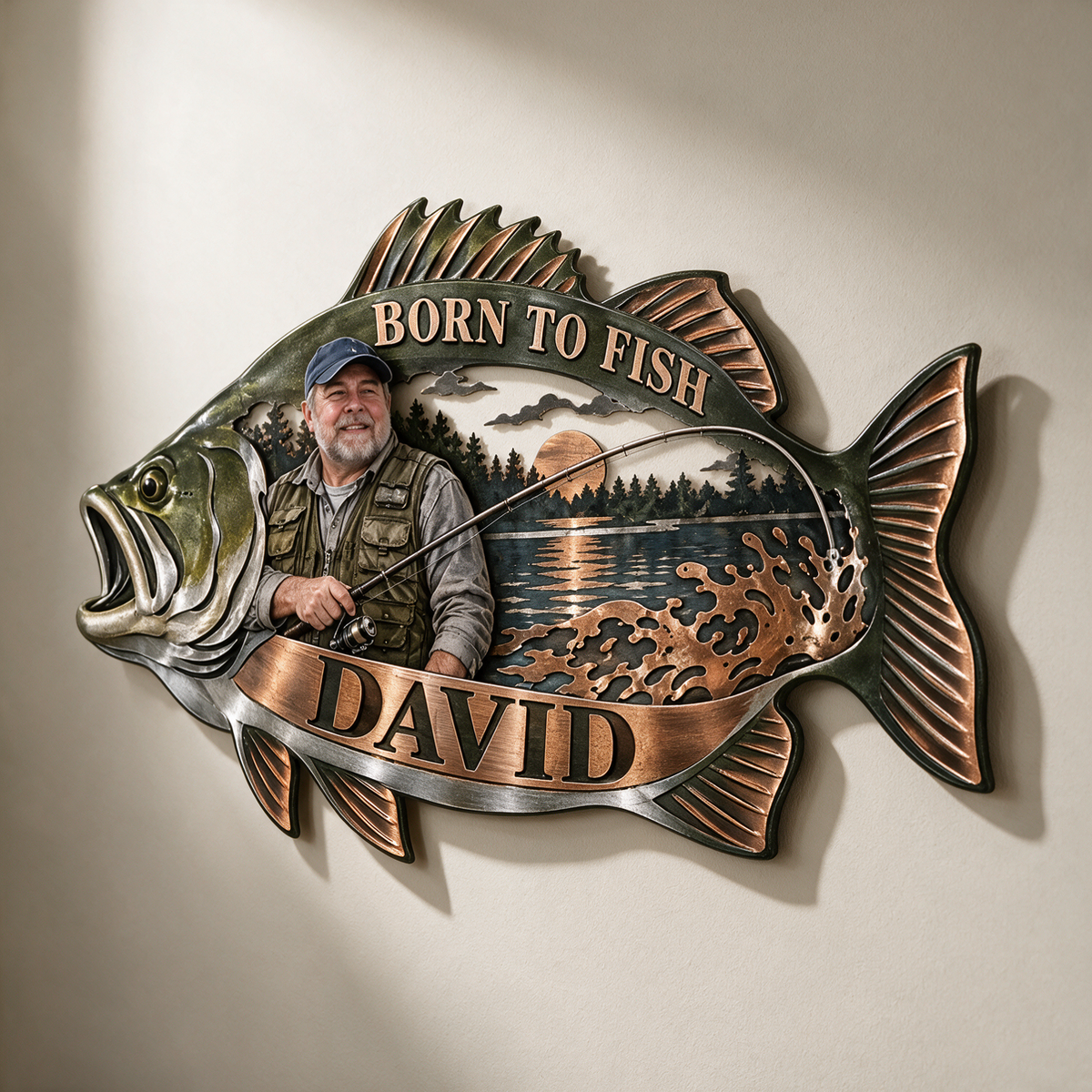 Personalized Fishing Metal Wall Art - Custom Portrait and Name, Angler Wall Decor