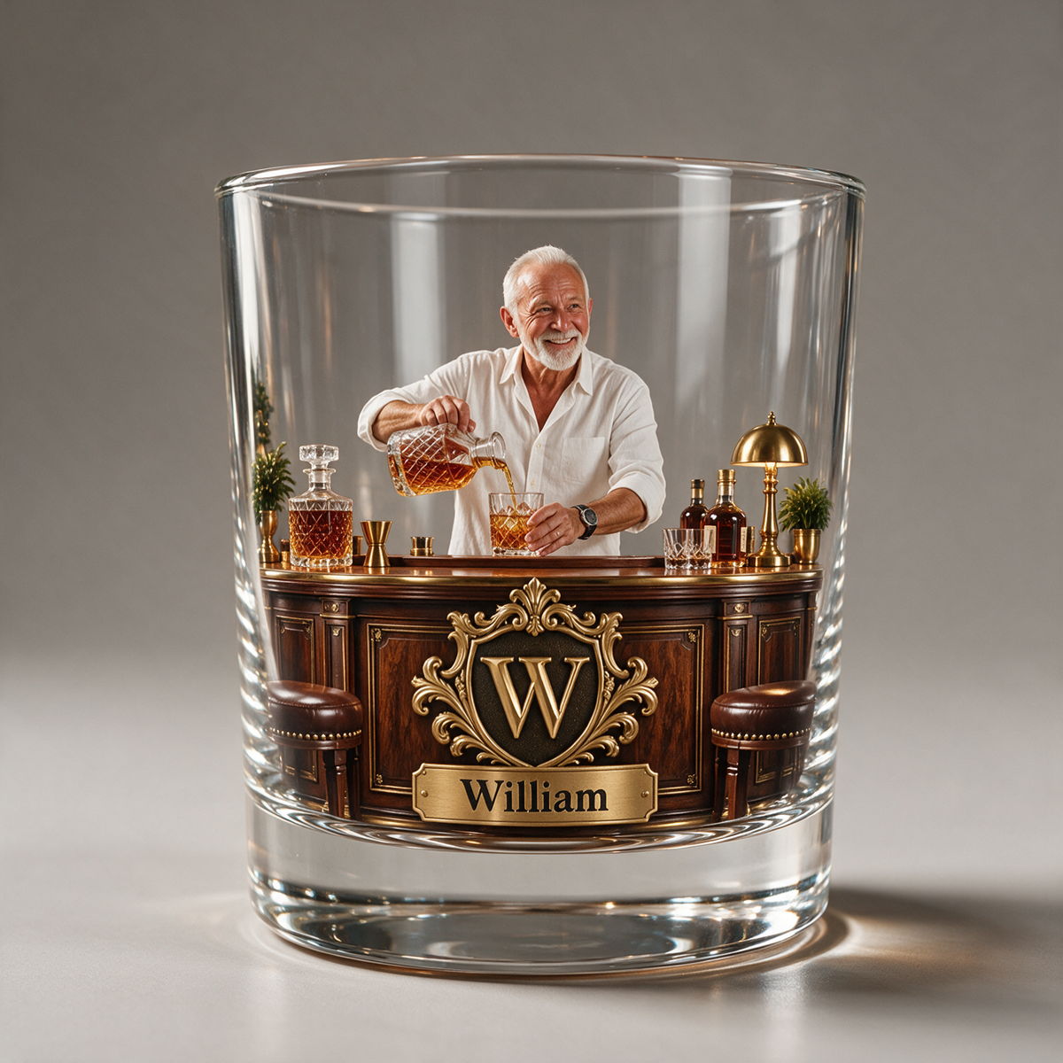 Personalized Whiskey Rocks Glass with Portrait, Name and Initial