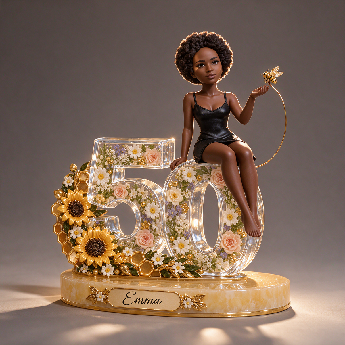 Personalized Custom Photo Sunflower Acrylic Number Figurine Display - 50th Birthday Gift for Women
