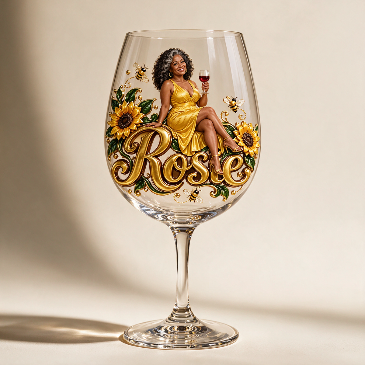 Personalized Custom Photo Sunflower Wine Glass - Gift for Older Women