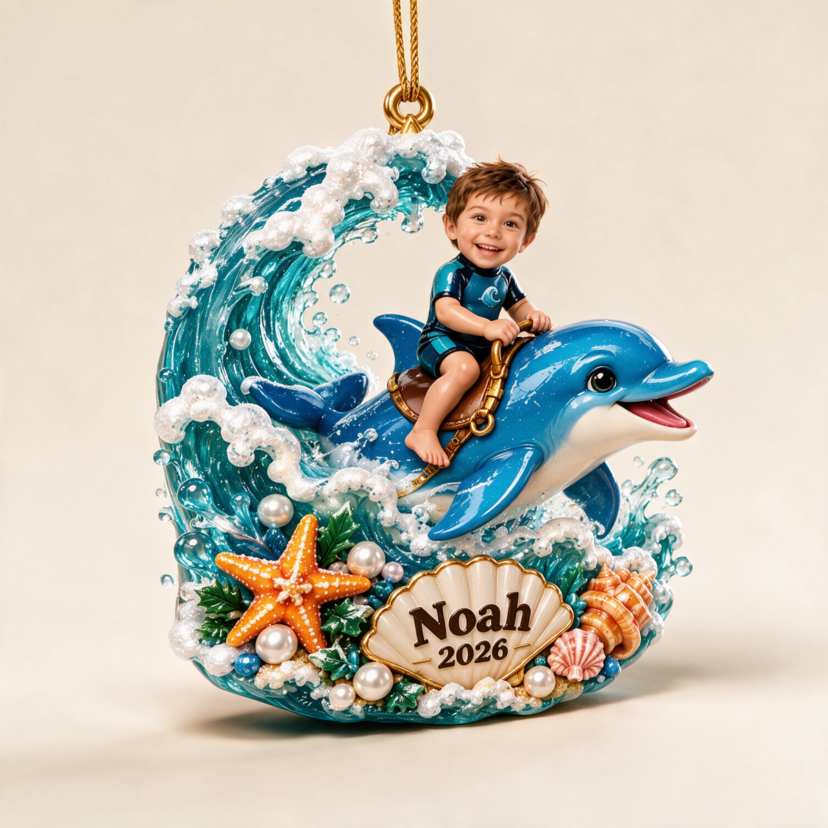 Personalized Custom Photo Dolphin 3D Ornament - 2026 Christmas Gift for Boys