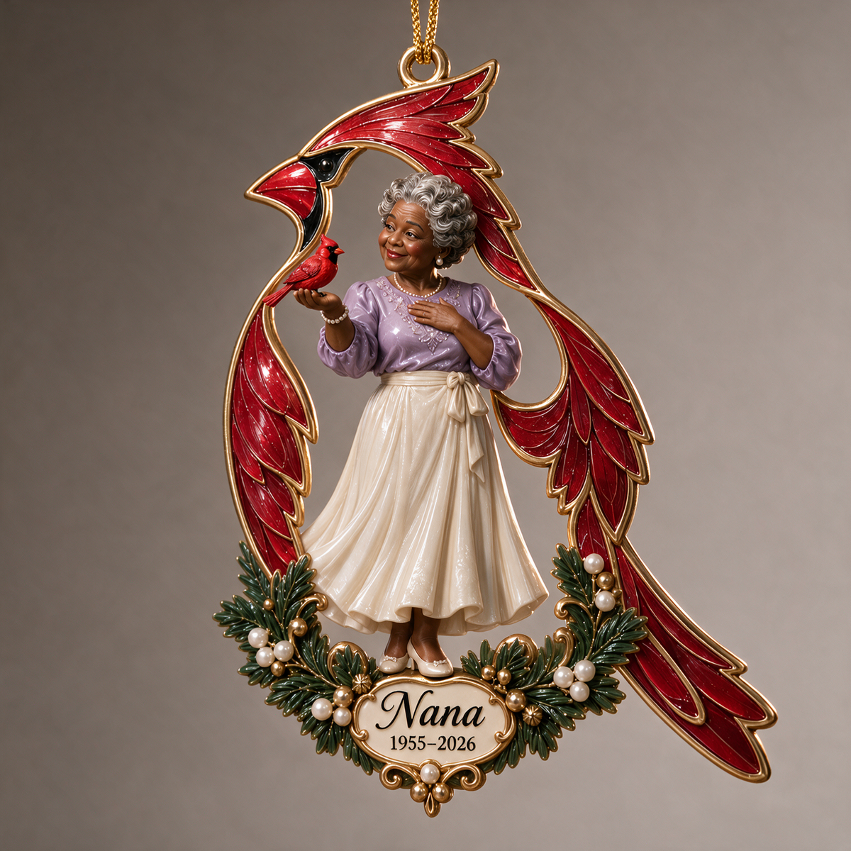 Personalized Custom Photo Cardinal Memorial 3D Christmas Ornament - Grandmother Remembrance Keepsake