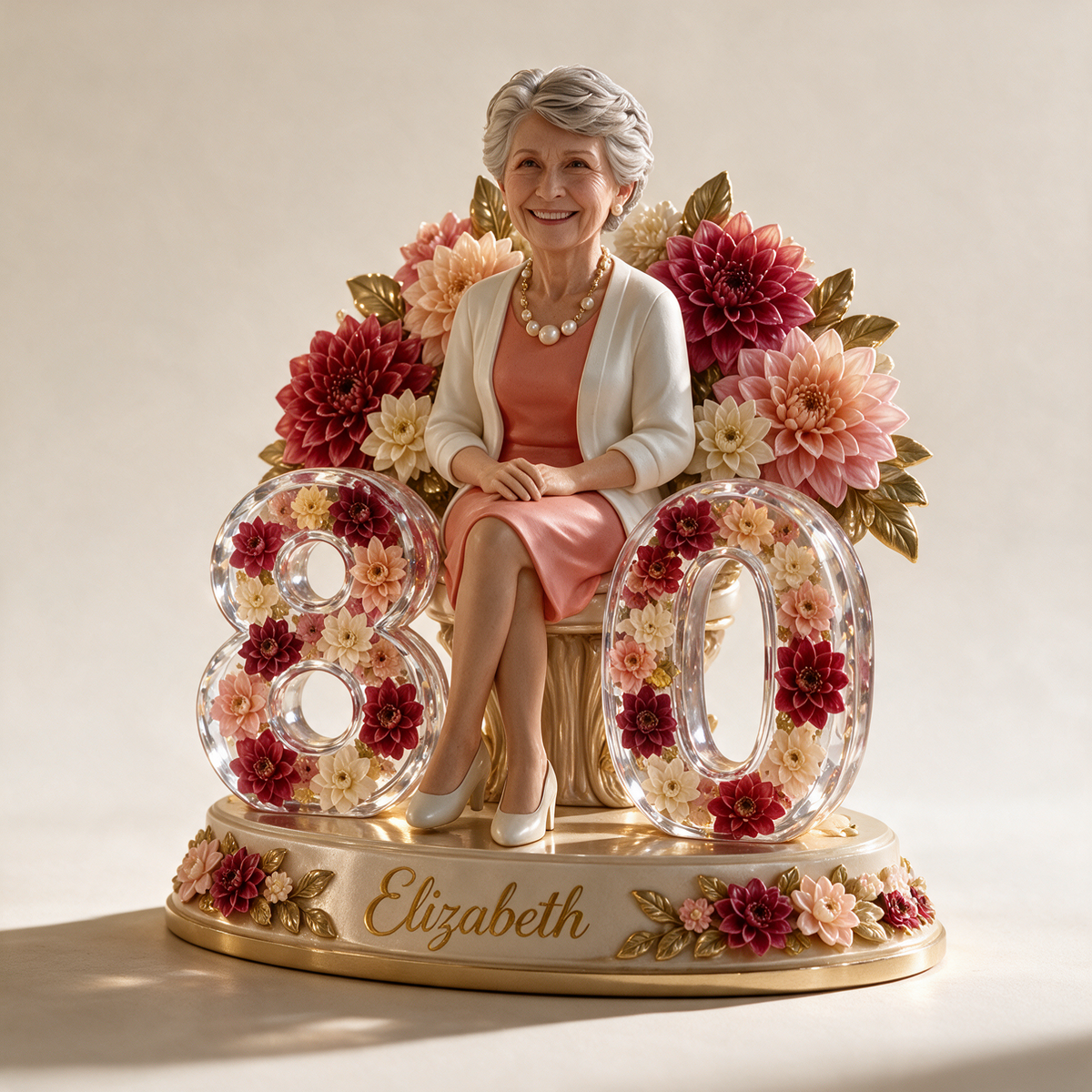 Personalized Floral Throne Shaped Acrylic Plaque, Personalized Queen Birthday Portrait Gift for Mom, Wife, Grandma, 40th 50th 60th 70th Birthday Gift for Her