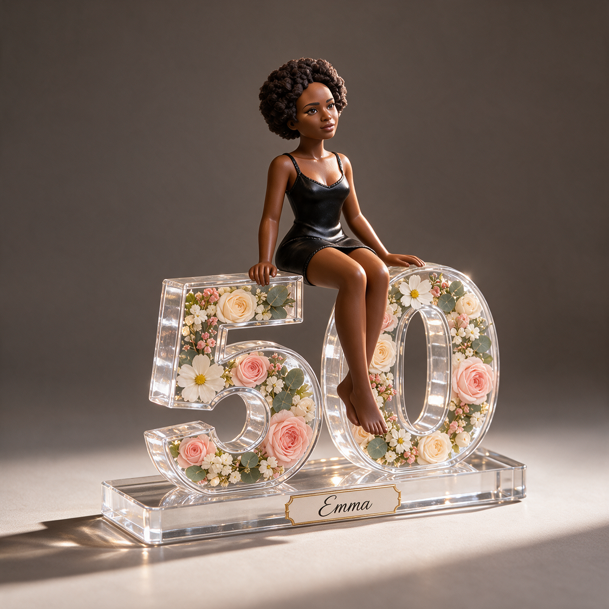Personalized Custom Photo Floral Acrylic Number Figurine Display - 50th Birthday Gift for Women