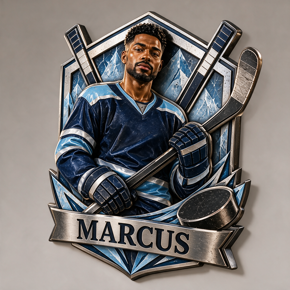 Personalized Custom Photo Ice Hockey 3D Printed Cut Metal Sign - Gift for Young Men