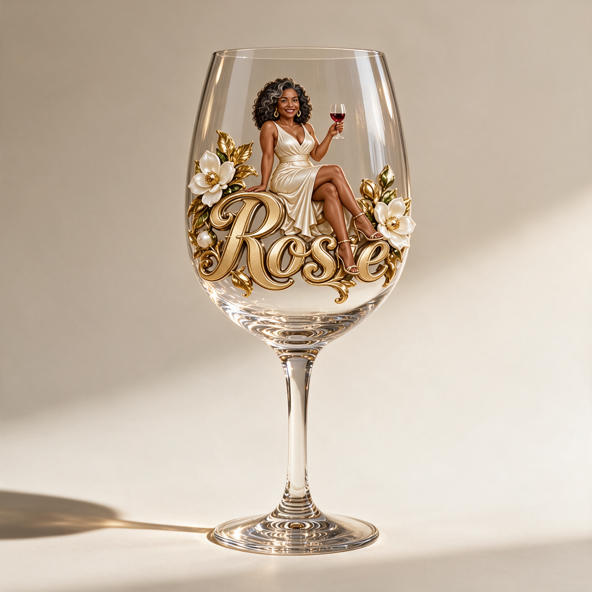 Personalized Custom Photo Magnolia Wine Glass - Gift for Older Women