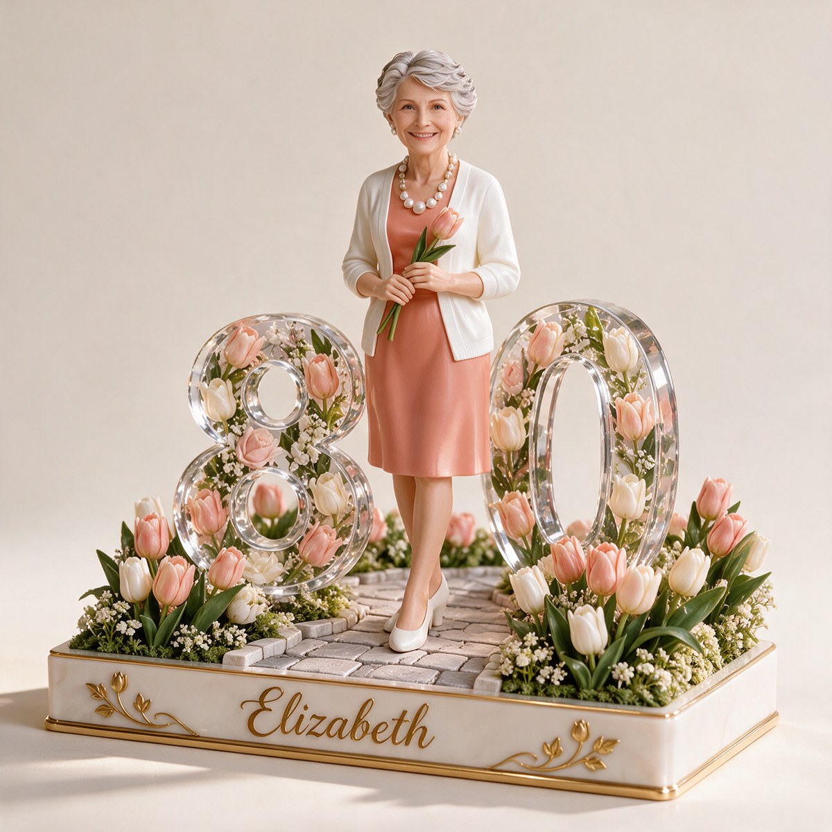 Personalized Tulip Garden Custom Shape Acrylic Plaque, Personalized 40th 50th 60th 70th Birthday Present for Mother, Grandmother, Aunt, Daughter, Unique Birthday Gift for Women