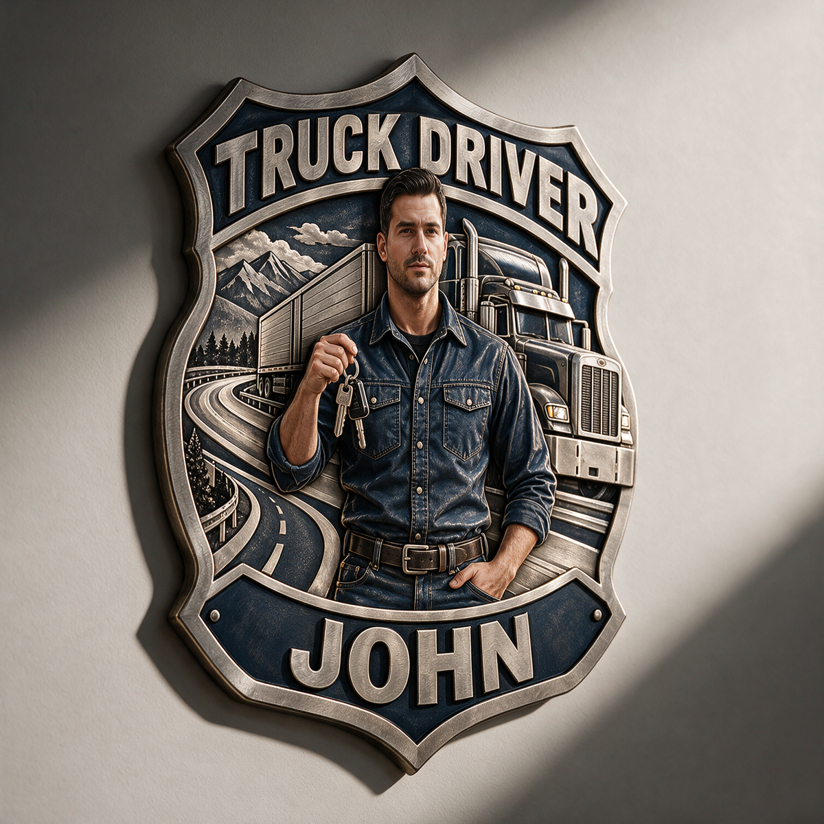 Personalized Custom Photo Truck Driver 3D Printed Cut Metal Sign - Gift for Young Men