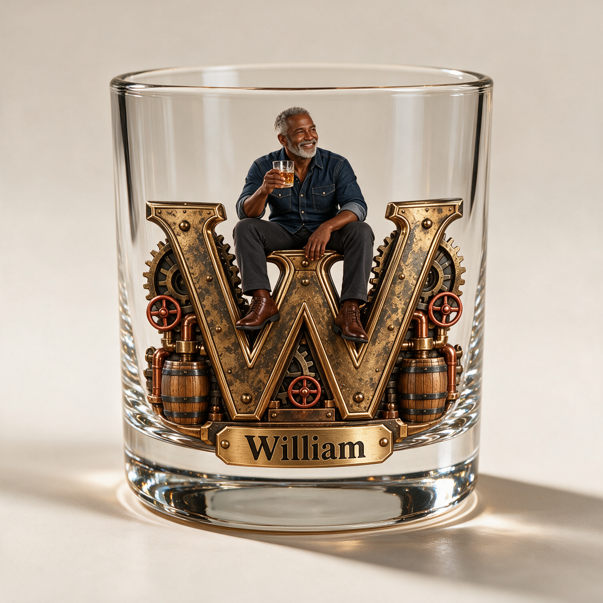 Personalized Custom Photo Industrial Monogram Whiskey Glass - Gift for Older Men Who Love Whiskey
