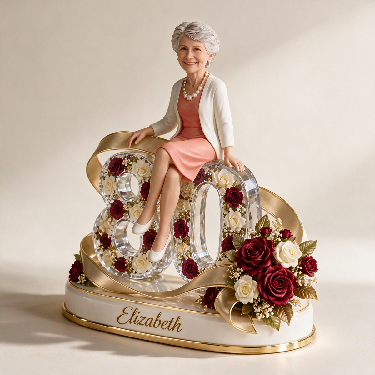 Personalisierte Geburtstagsfigur - Individuelles Porträt, Rose und Schleifen-Geschenk