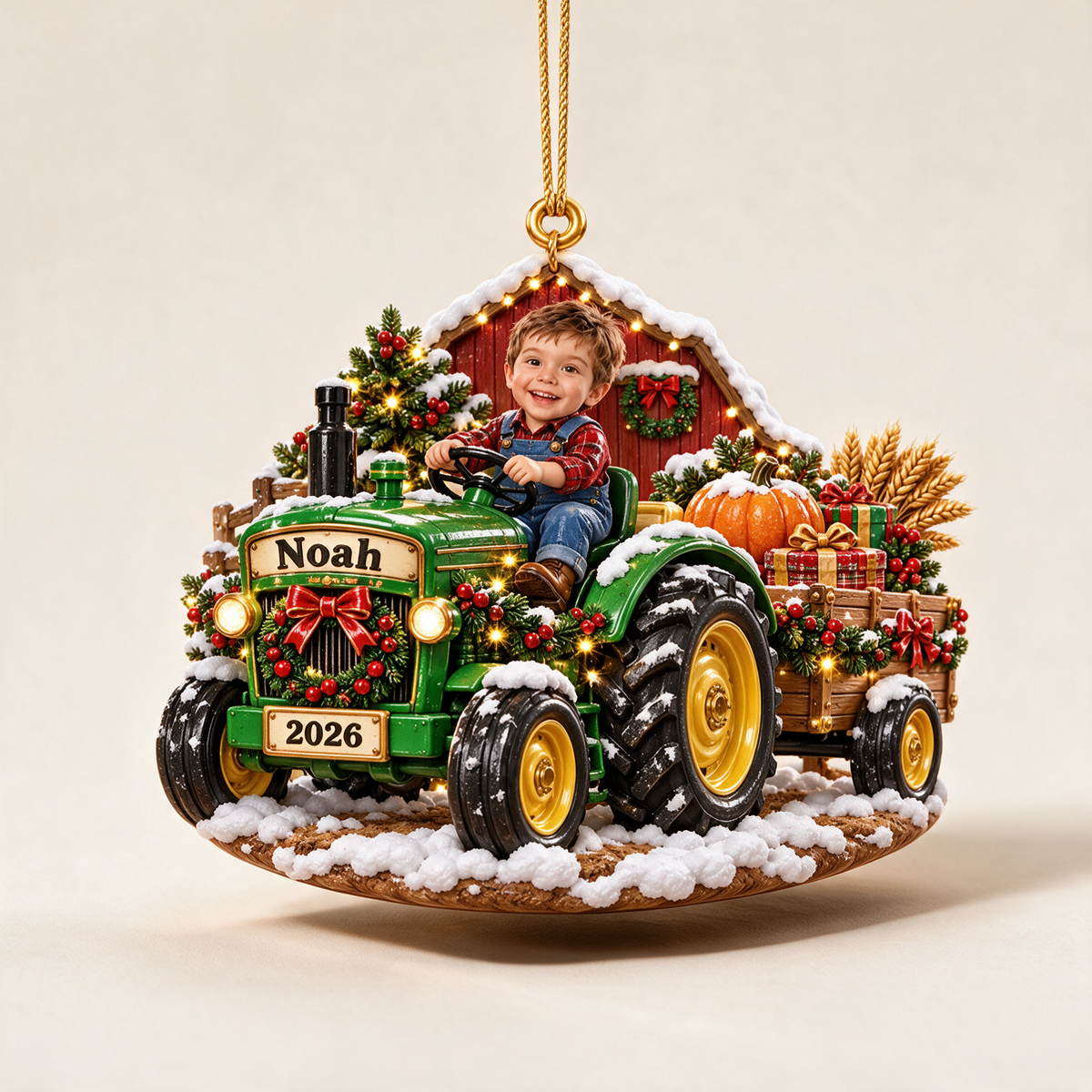 Personalized Custom Photo Tractor 3D Ornament - 2026 Christmas Gift for Boys
