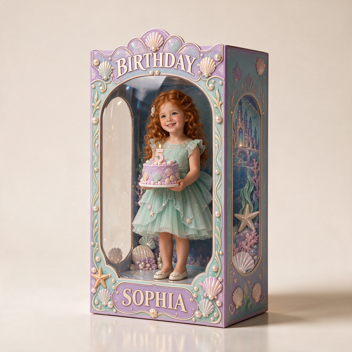 Personalisierte benutzerdefinierte Foto-Acryl-Displaybox unter dem Meer - 5. Geburtstagsgeschenk für Mädchen