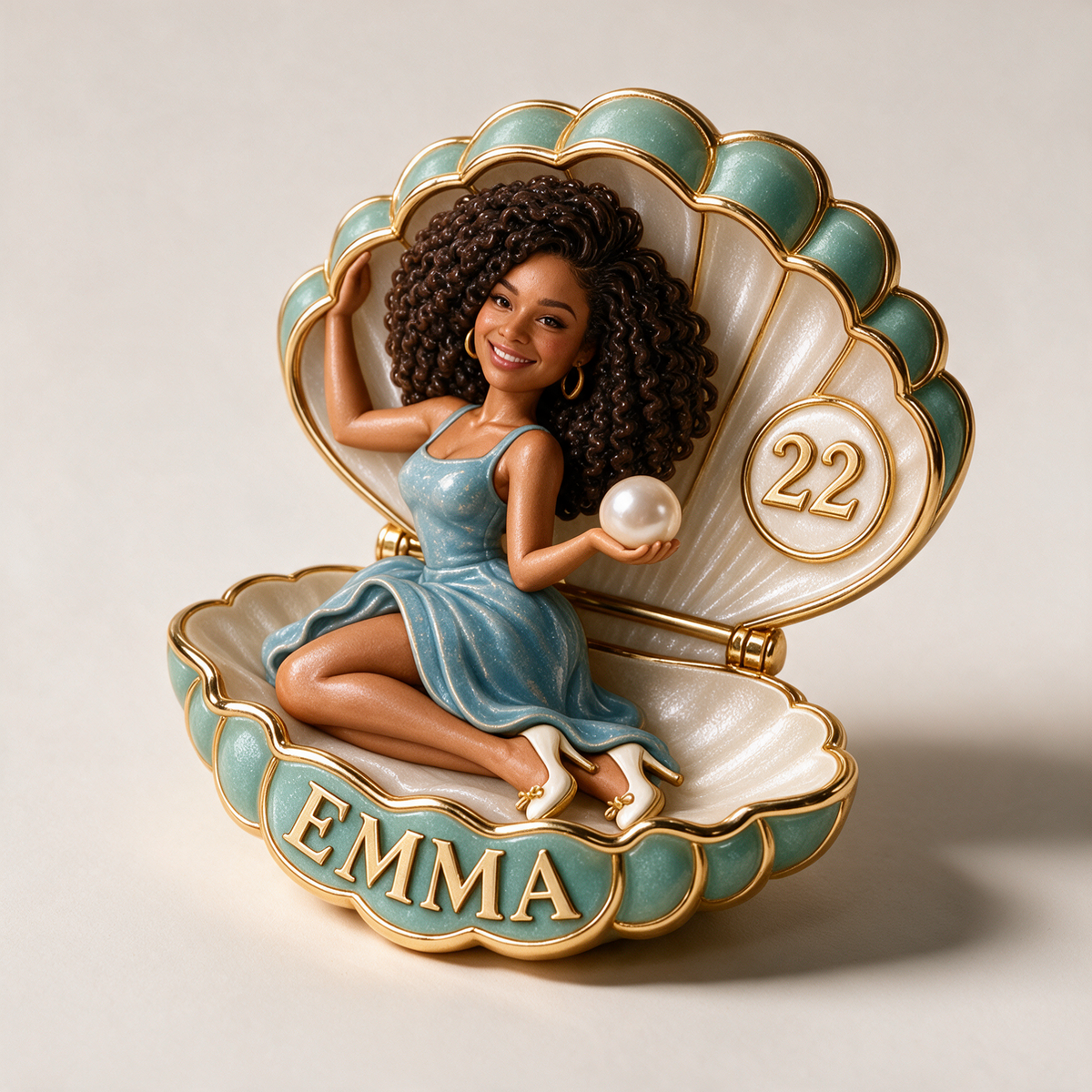 Personalized Birthday Shell Brooch - Pearl, Portrait, Name and Age