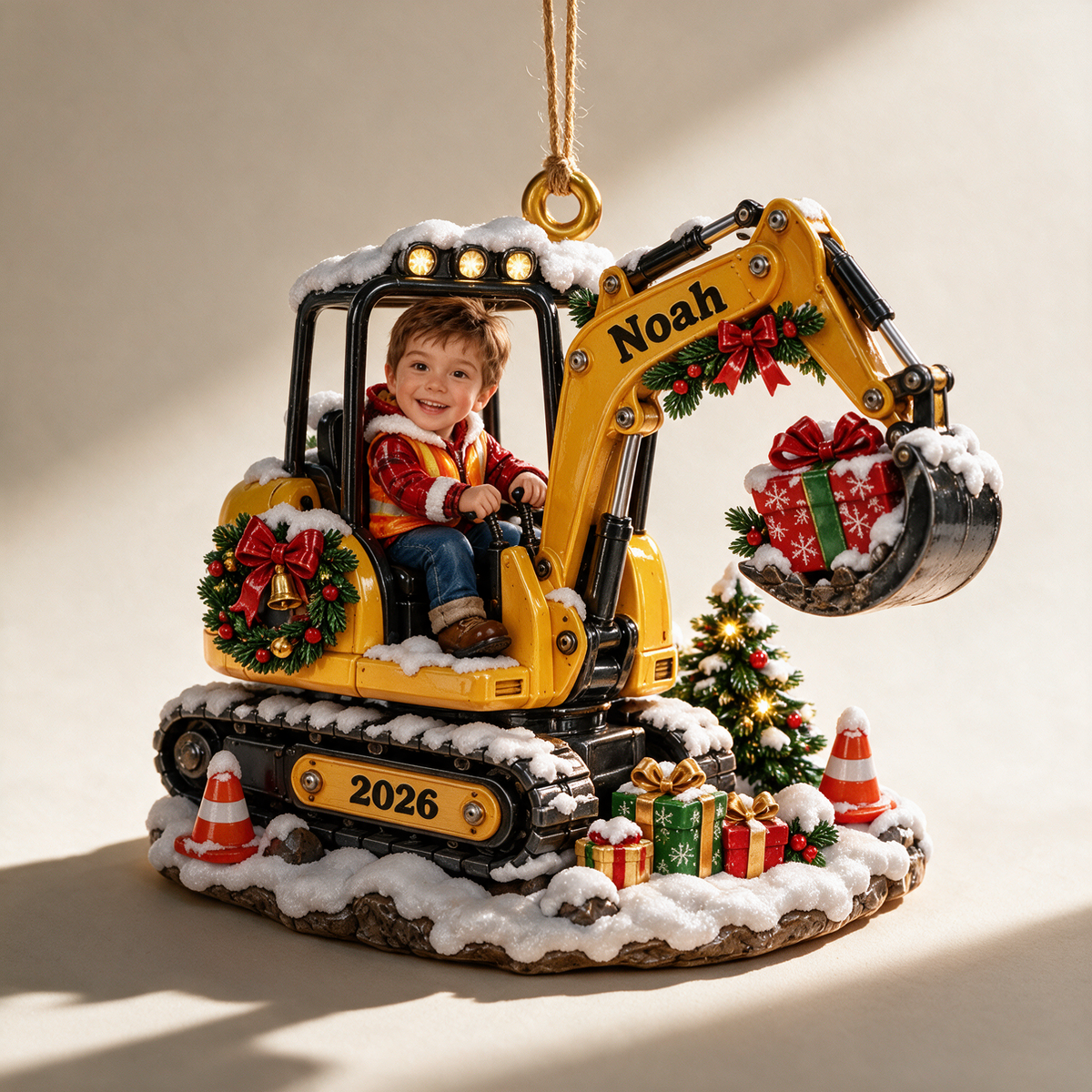 Personalized Custom Photo Excavator 3D Ornament - 2026 Christmas Gift for Boys