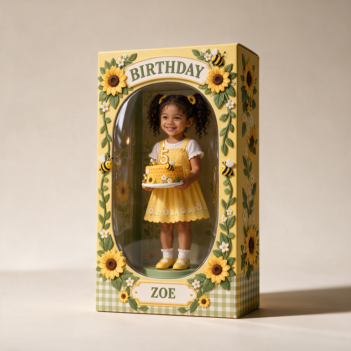 Personalisierte benutzerdefinierte Foto Sonnenblume Biene Acryl Display Box - 5. Geburtstagsgeschenk für Mädchen