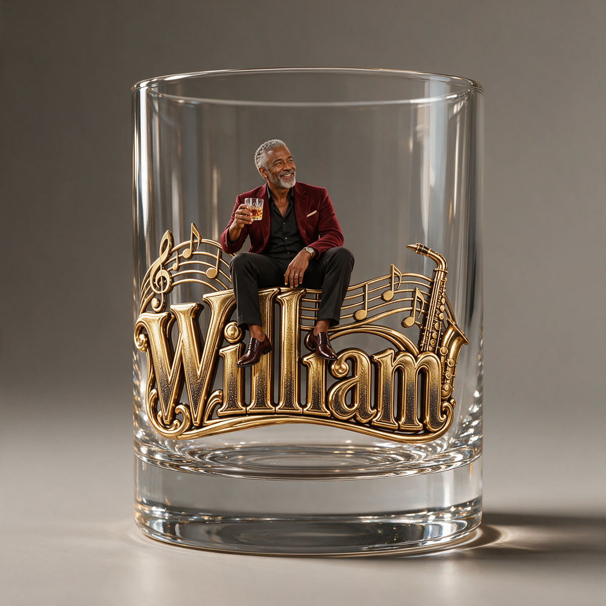 Personalisierbares Foto Jazz Whiskeyglas - Geschenk für ältere Männer, die Musik lieben