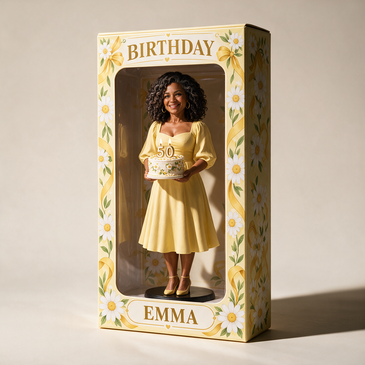 Personalisierte Foto-Gänseblümchen-Figurinen-Display-Box - 50. Geburtstagsgeschenk für Frauen