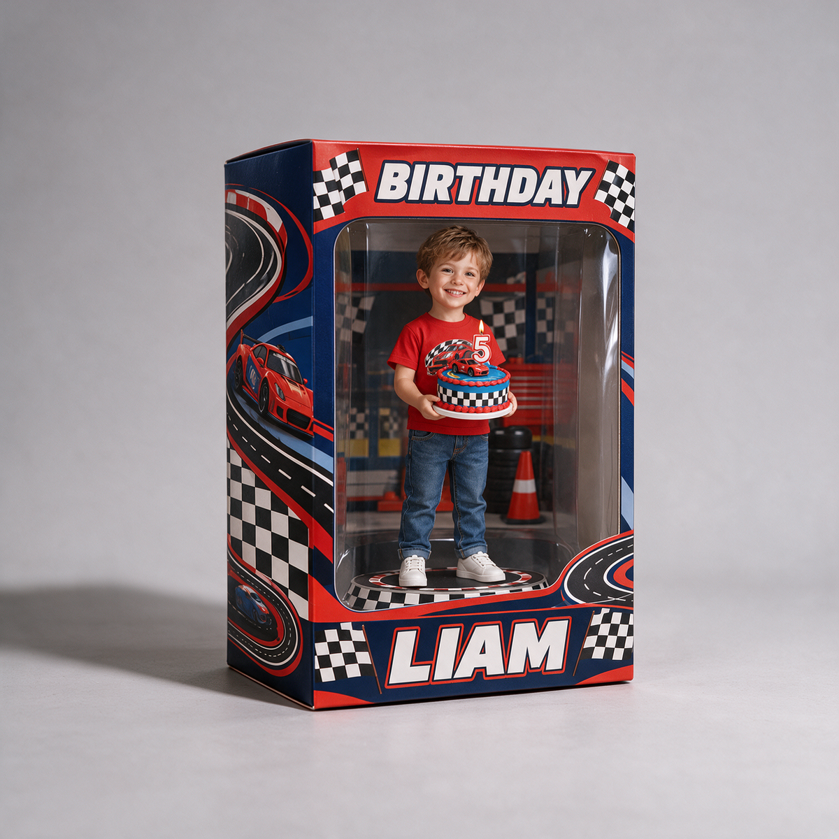 Personalisierte Foto-Rennwagen Acryl-Displaybox - 5. Geburtstag Geschenk für Jungen