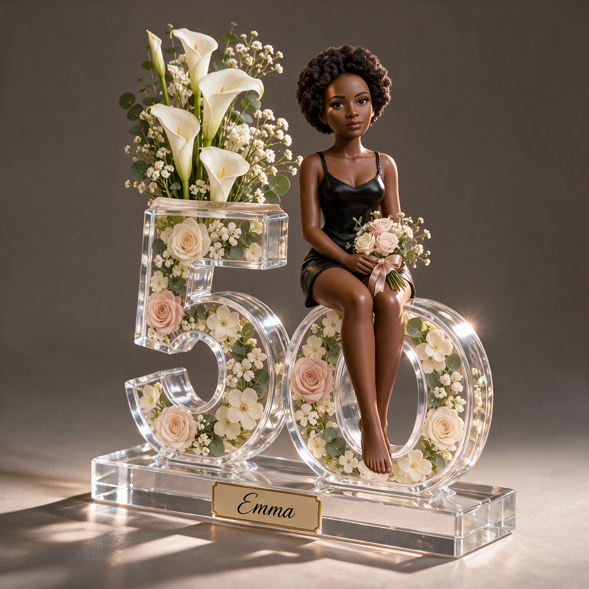 Personalized Custom Photo Floral Acrylic Number Figurine Display - 50th Birthday Gift for Women
