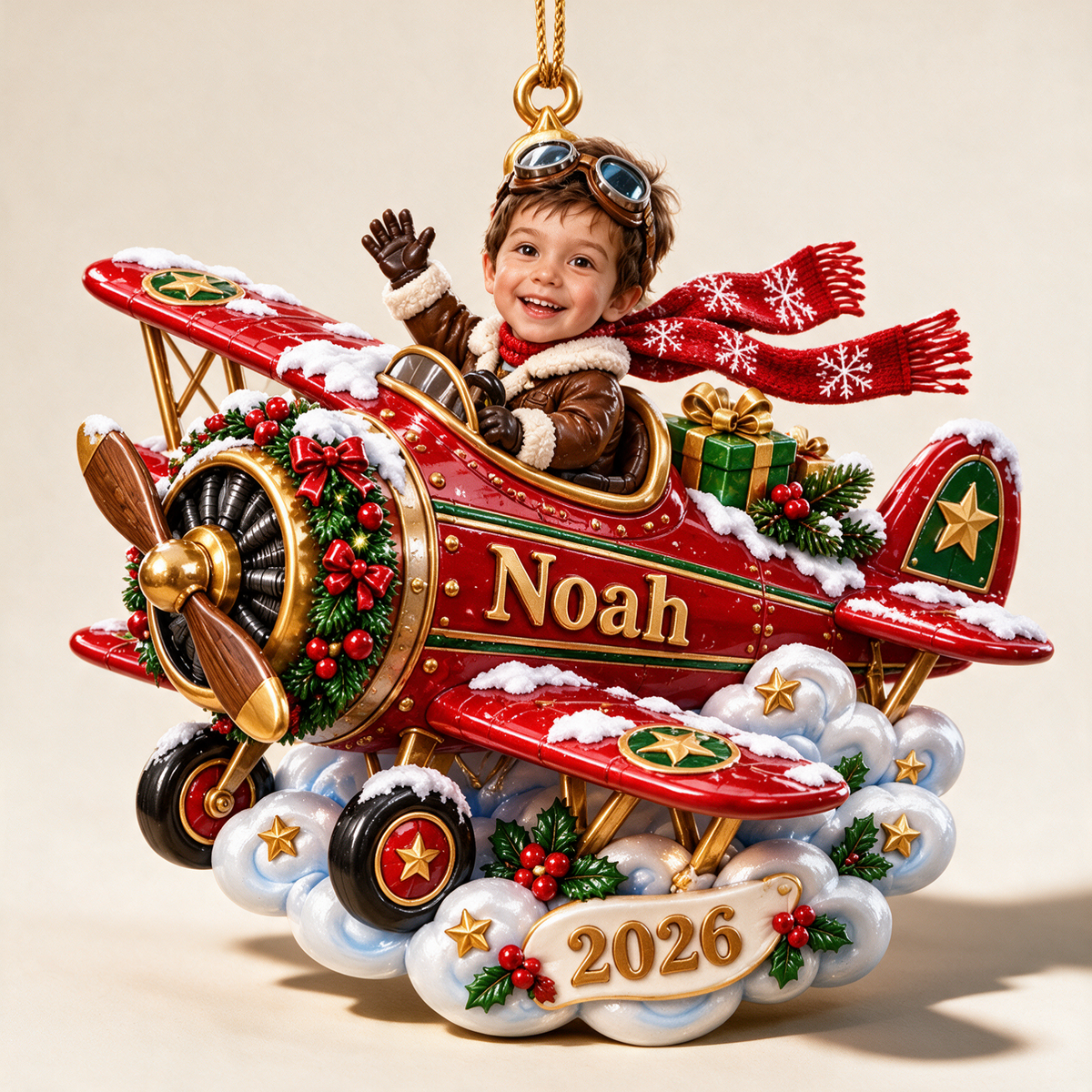 Personalized Custom Photo Airplane 3D Ornament - 2026 Christmas Gift for Boys