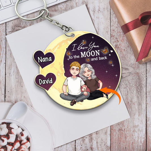 Bis zum Mond und zurück – Geschenk für Mama, Oma – Personalisierter Schlüsselanhänger