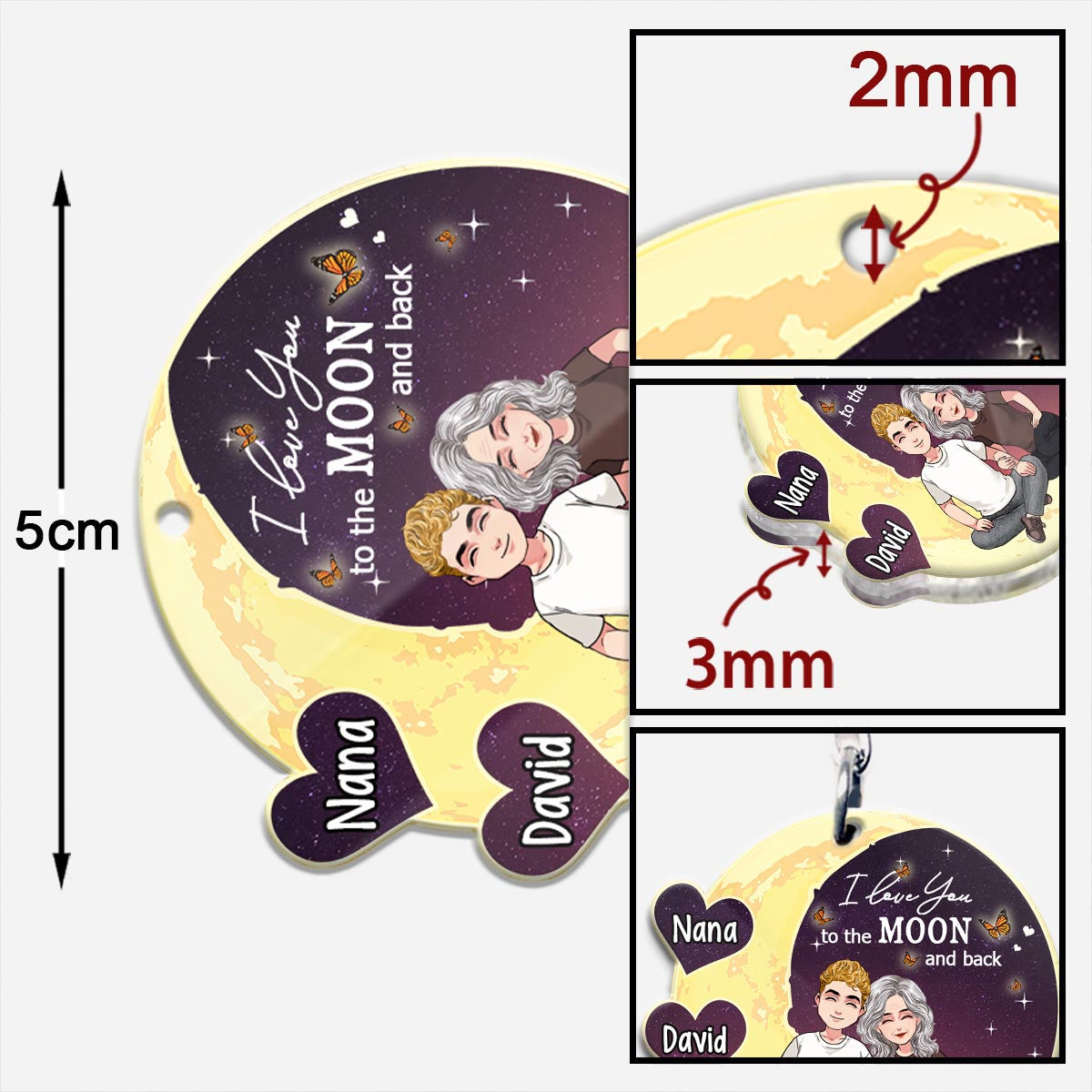 Bis zum Mond und zurück – Geschenk für Mama, Oma – Personalisierter Schlüsselanhänger