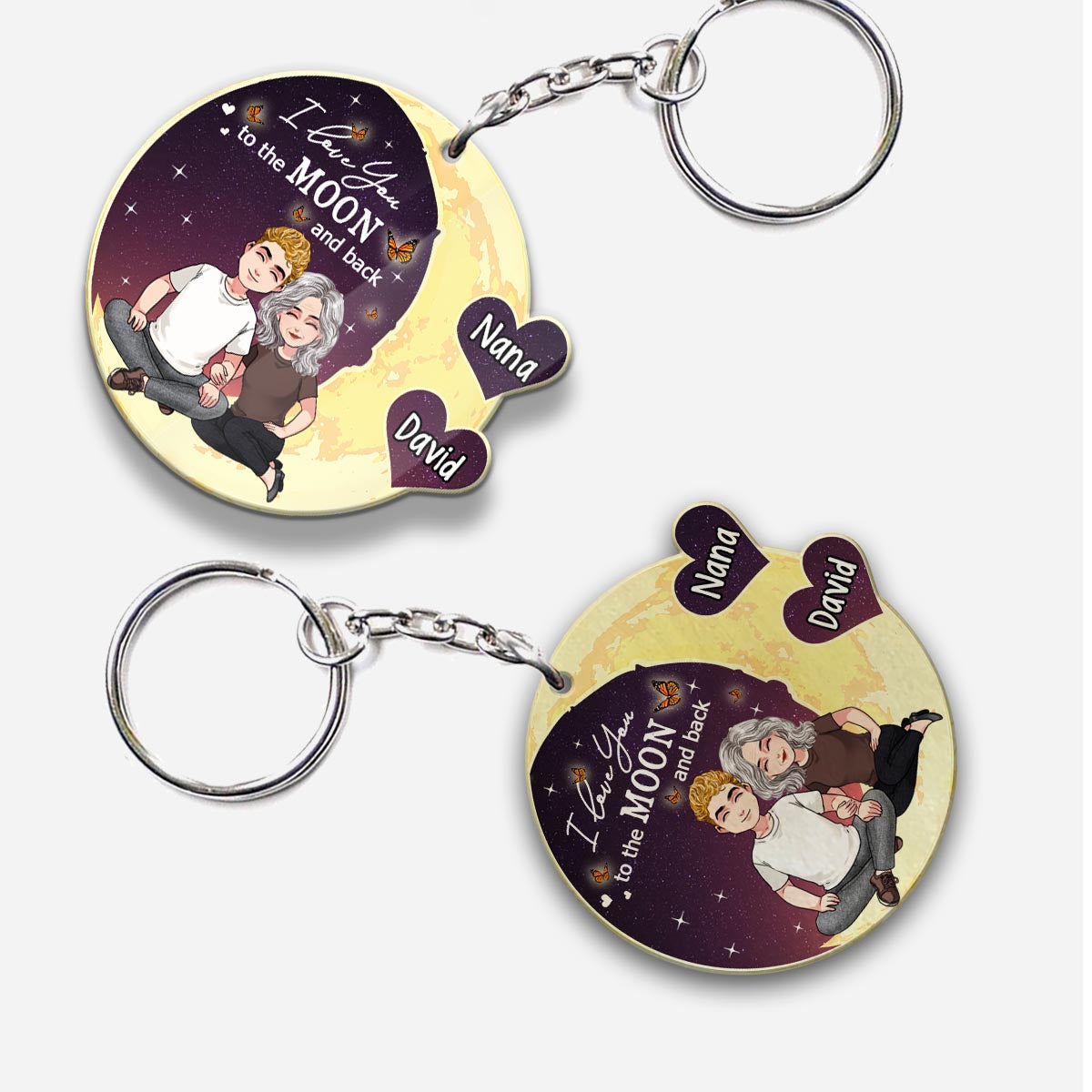 Bis zum Mond und zurück – Geschenk für Mama, Oma – Personalisierter Schlüsselanhänger