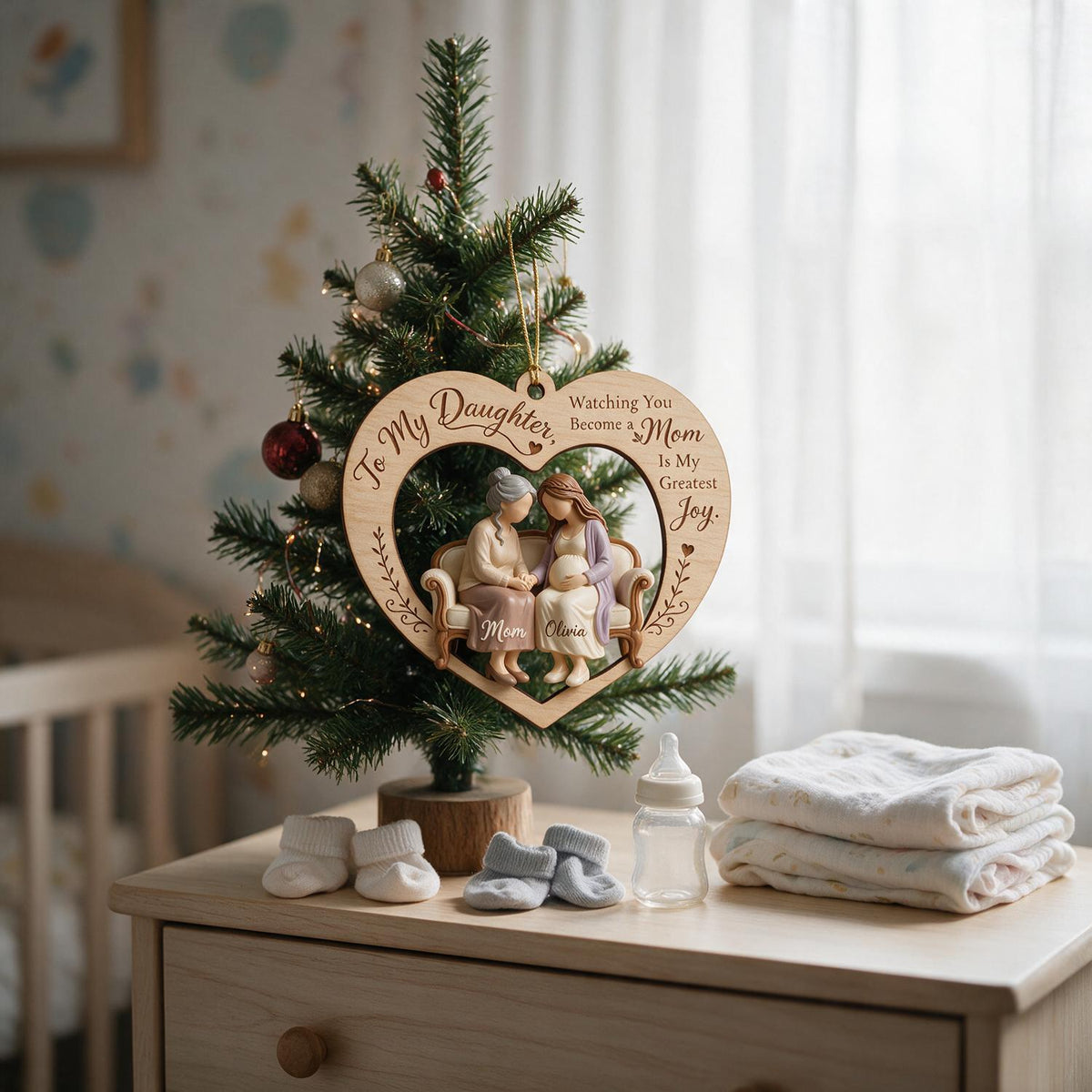 Personalisierte Weihnachts-Mama & werdende Tochter Herz Holzornament Geschenk für neue Mütter