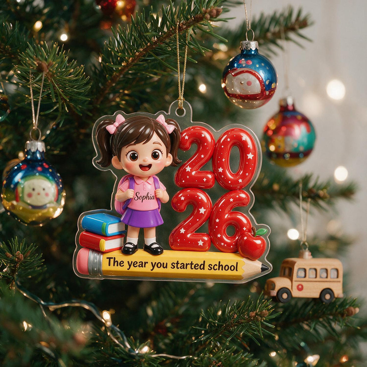 Personalized First Year of School Acrylic Ornament, Custom Photo Back to School Keepsake for Kids