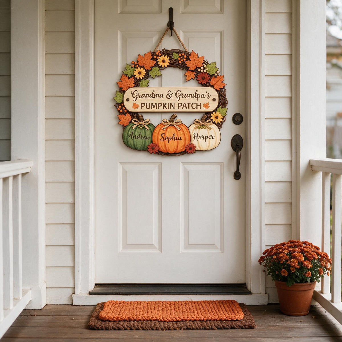 Personalized Fall Grandma & Grandpa's Pumpkin Patch Door Wreath, Custom Grandkids Names Decor