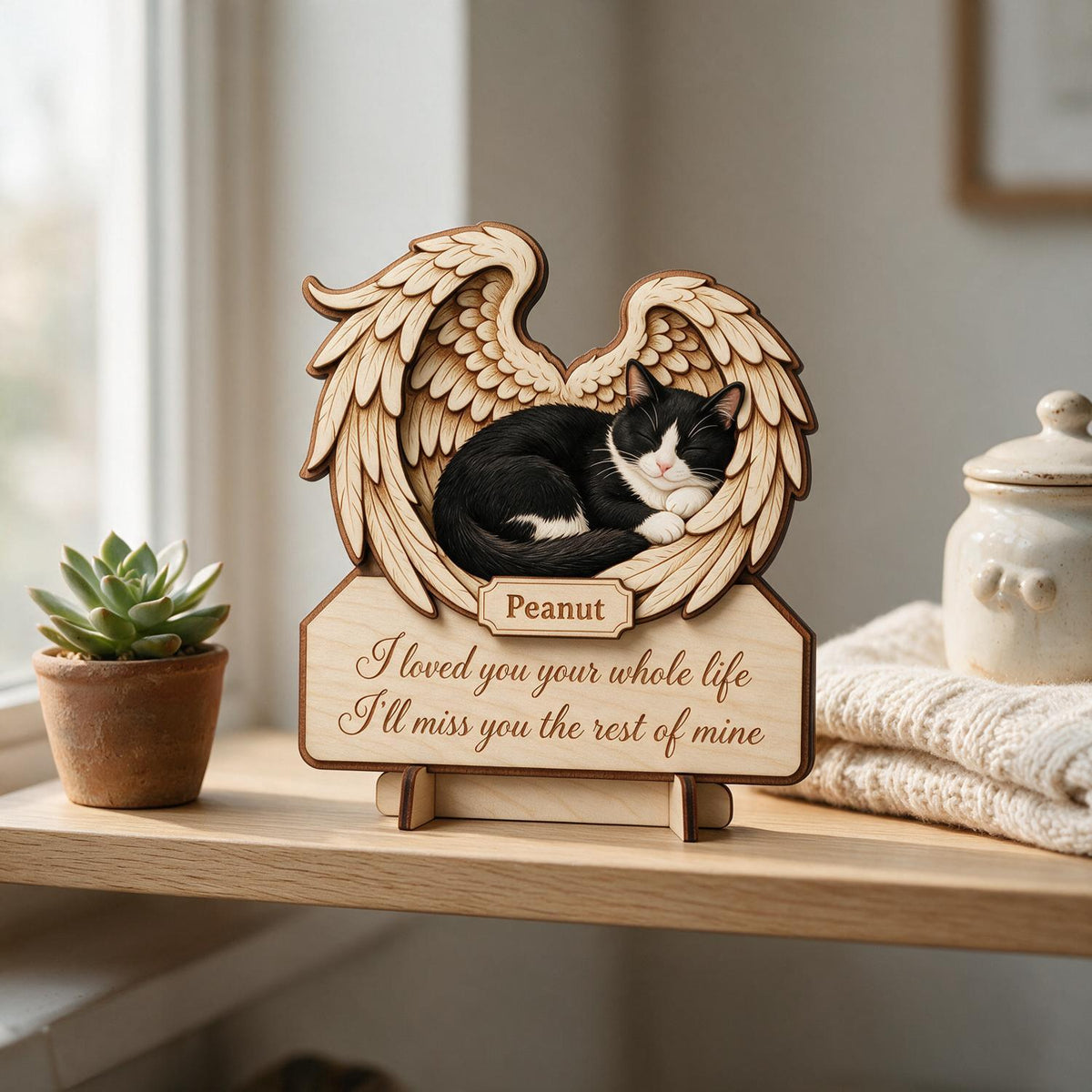 Katze Gedenkplatte Ich habe dich dein ganzes Leben geliebt - Personalisierte 2-lagige Holzplakette - Mitgefühl Haustierverlust Geschenk