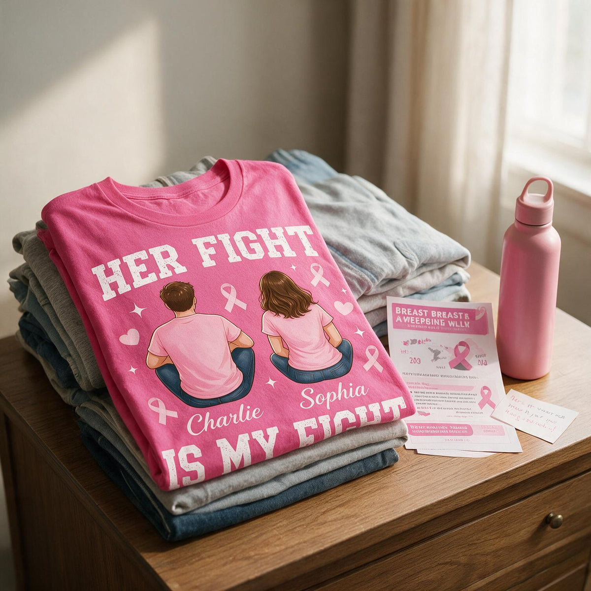Personalisierte Brustkrebsbewusstsein T-Shirt für Paare - Ihr Kampf ist mein Kampf Geschenk
