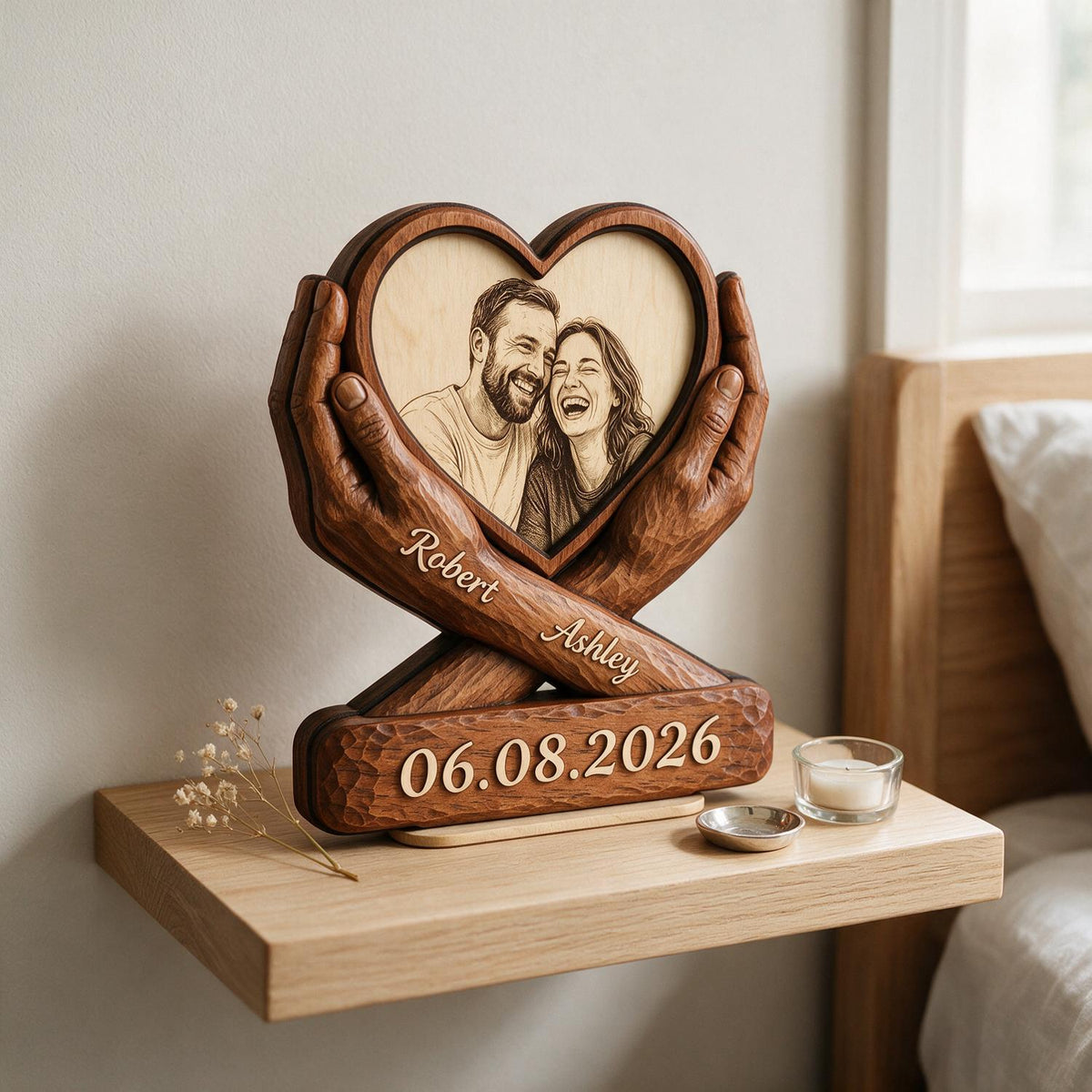 Personalisierte Paarfoto Skizze Stil Ewige Liebe - 2-lagige Holztafel - Jubiläumsgeschenk für Paare, für ihn, für sie