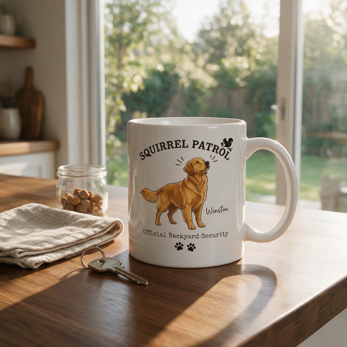 Personalized Squirrel Patrol Pet Mug - Funny Backyard Security Dog Lover Gift